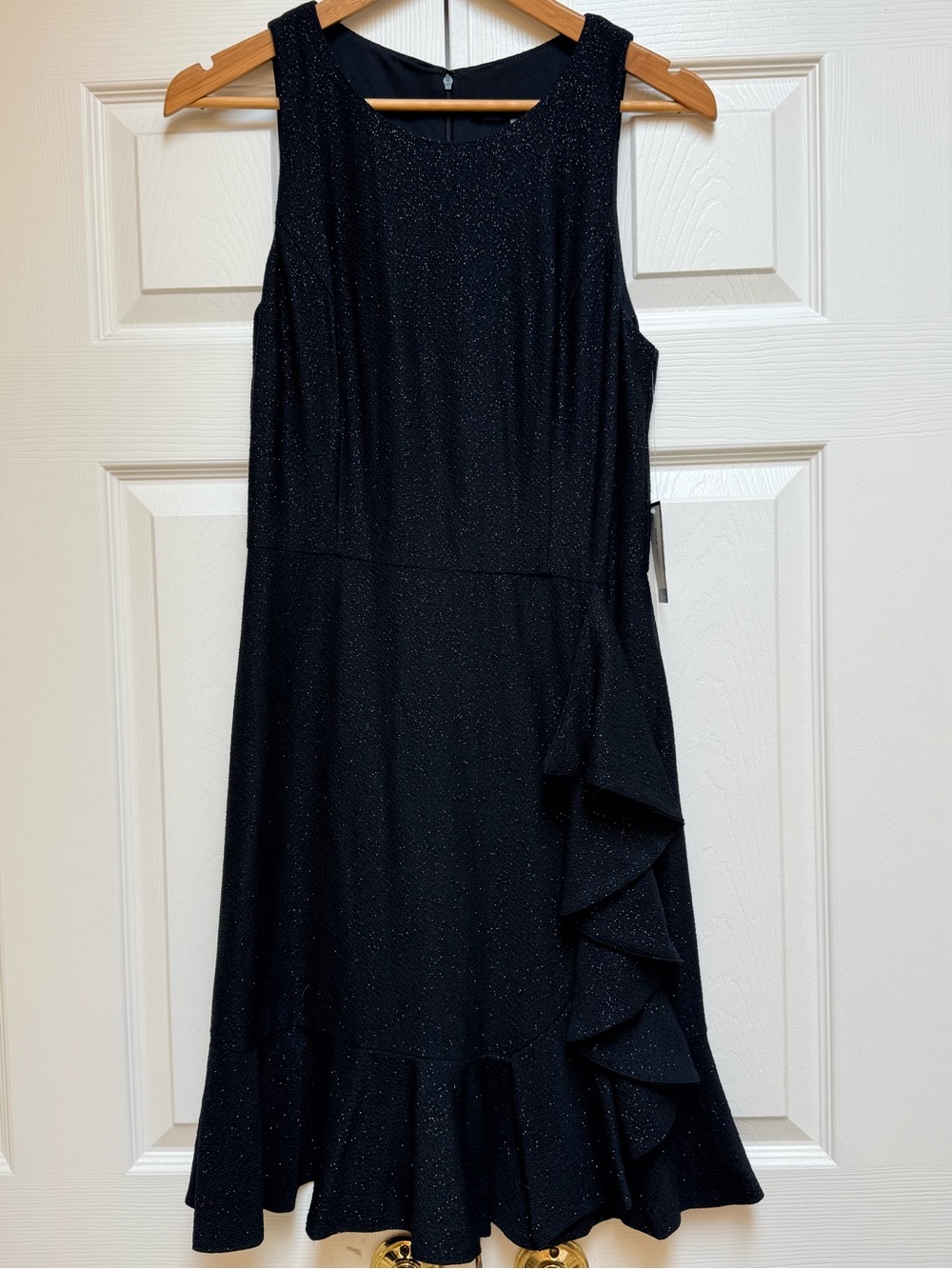 Nine West Black Metallic Ruffle Midi Dress